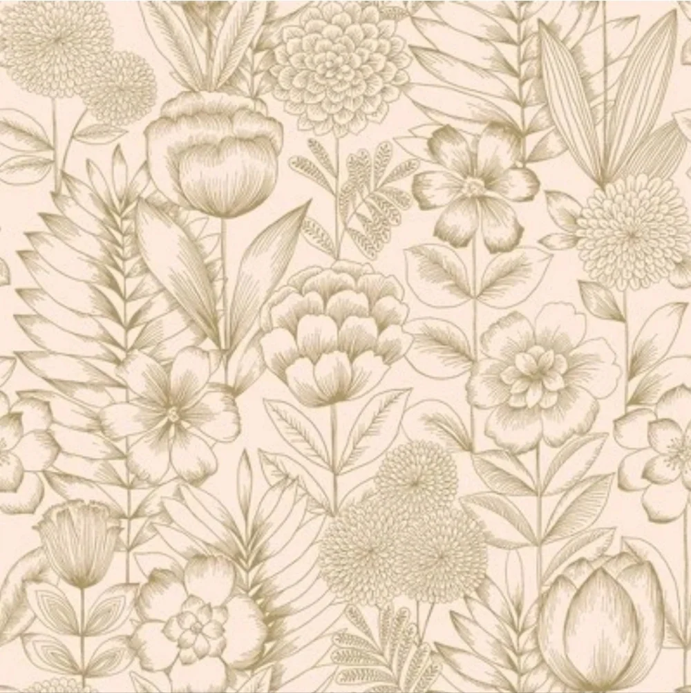 Tempaper & Co. Homestead Floral Removable Peel and Stick Wallpaper, Metallic